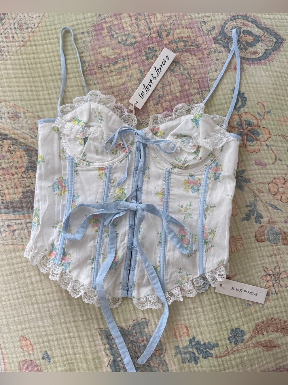 For Love & Lemons Pastel Floral Lace Corset Bustier Top NWT S Cottagecore